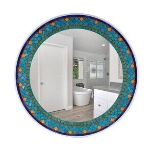 24'' Mosaic Wall Turquiose Mirror Round Decor Colorful Bathroom Living Hallway